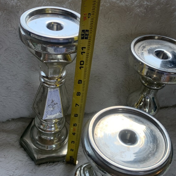 Mercury glass Antiqued Mirror Chunky Candleholder set of 3 glam shabby chic - Picture 5 of 14